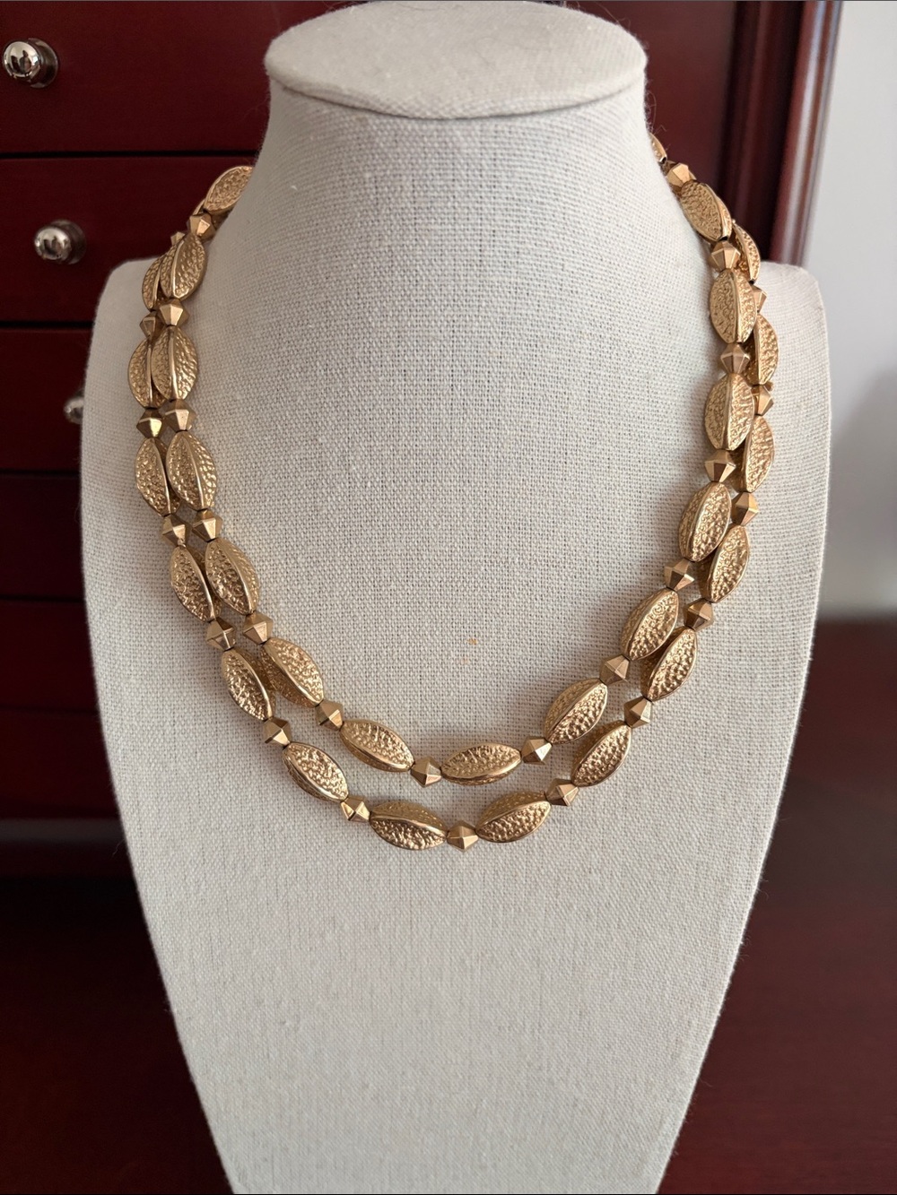 Vintage Coro Gold-Tone Textured Double Strand Necklace